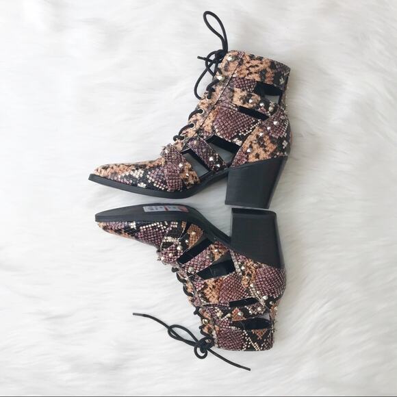 Sam Edelman Elena Studded Cutout Ankle Boot Snake Print